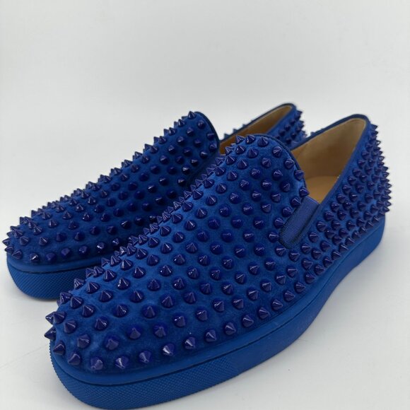 Louboutin Blue Suede Roller Boat Spiked Flats - Size 39 - Picture 4 of 12